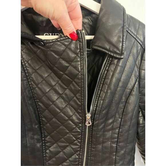 Guess Black Faux Leather Moto Jacket sz S EUC - Picture 6 of 9